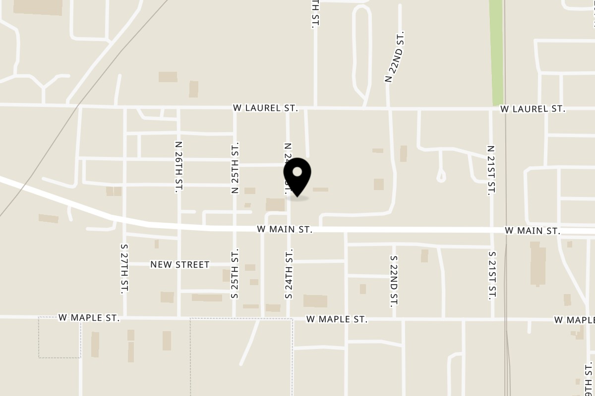 Map showing the location of Eggbert's Independence on 1724 West Main Street in Independence